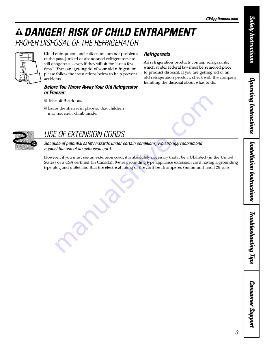 GE GBS18HBPABB and Owner'S Manual And Installation Instructions Download Page 3