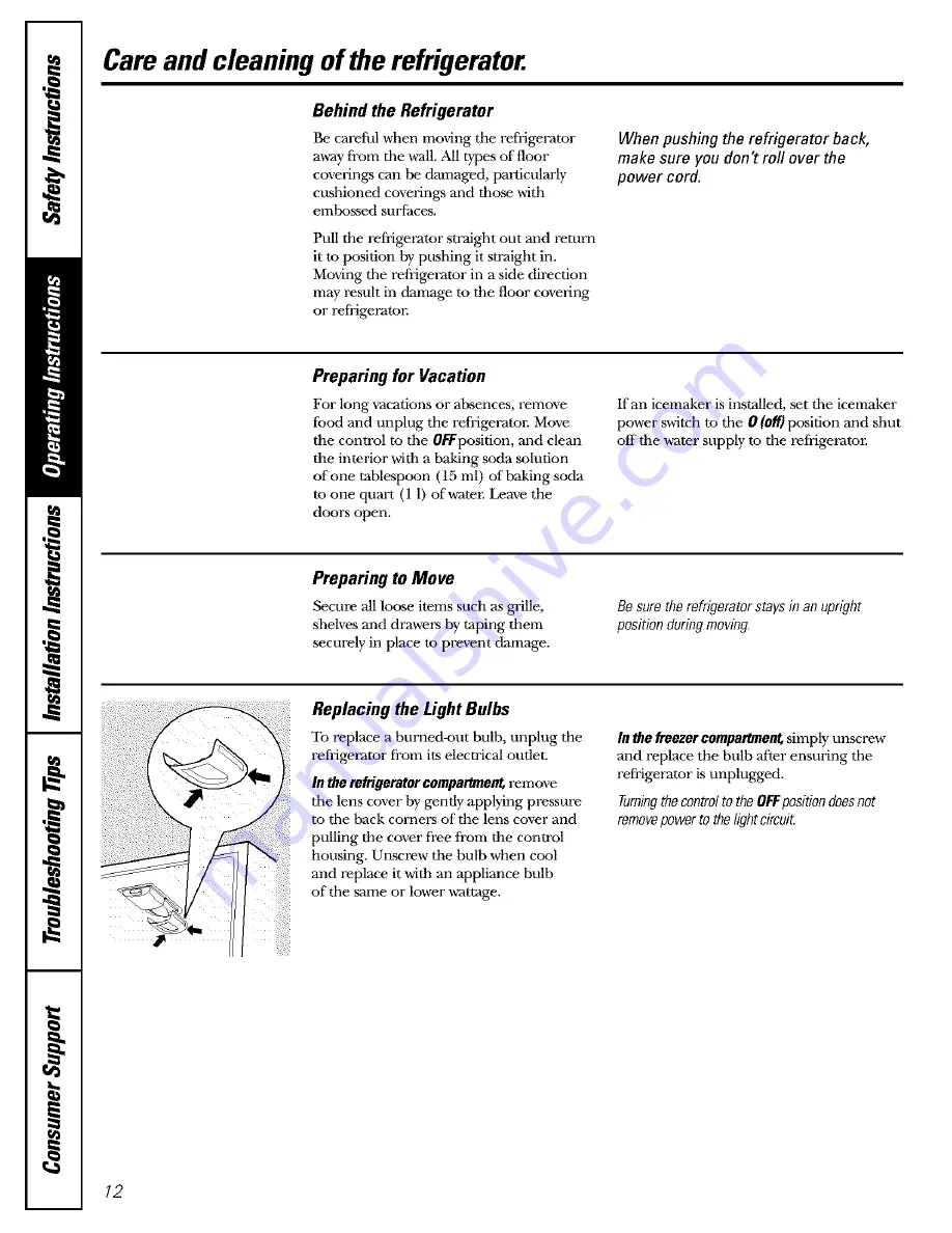 GE GBS18HBPABB and Owner'S Manual And Installation Instructions Download Page 12