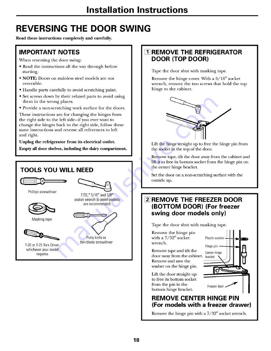 GE GBS18HBPABB and Owner'S Manual And Installation Instructions Download Page 18