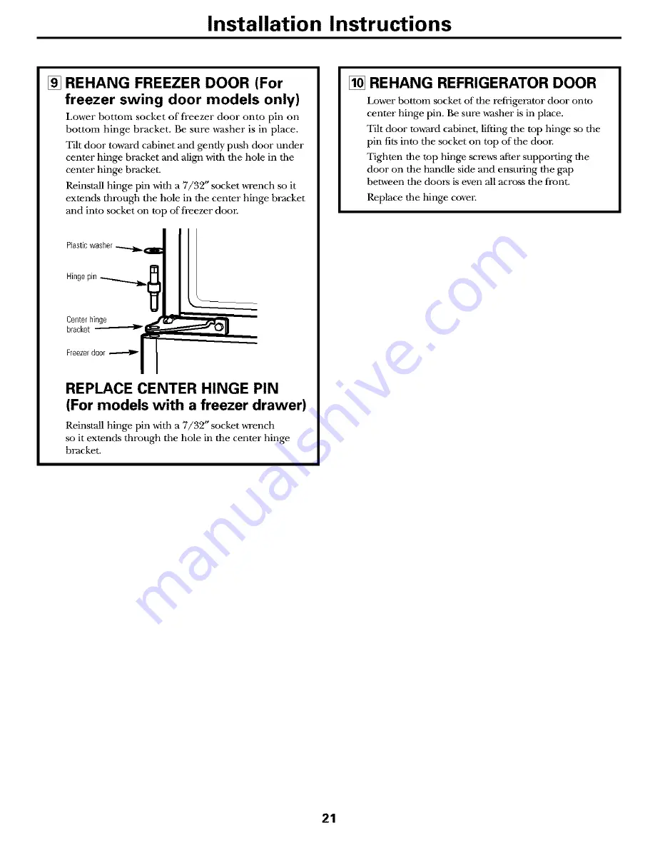 GE GBS18HBPABB and Owner'S Manual And Installation Instructions Download Page 21