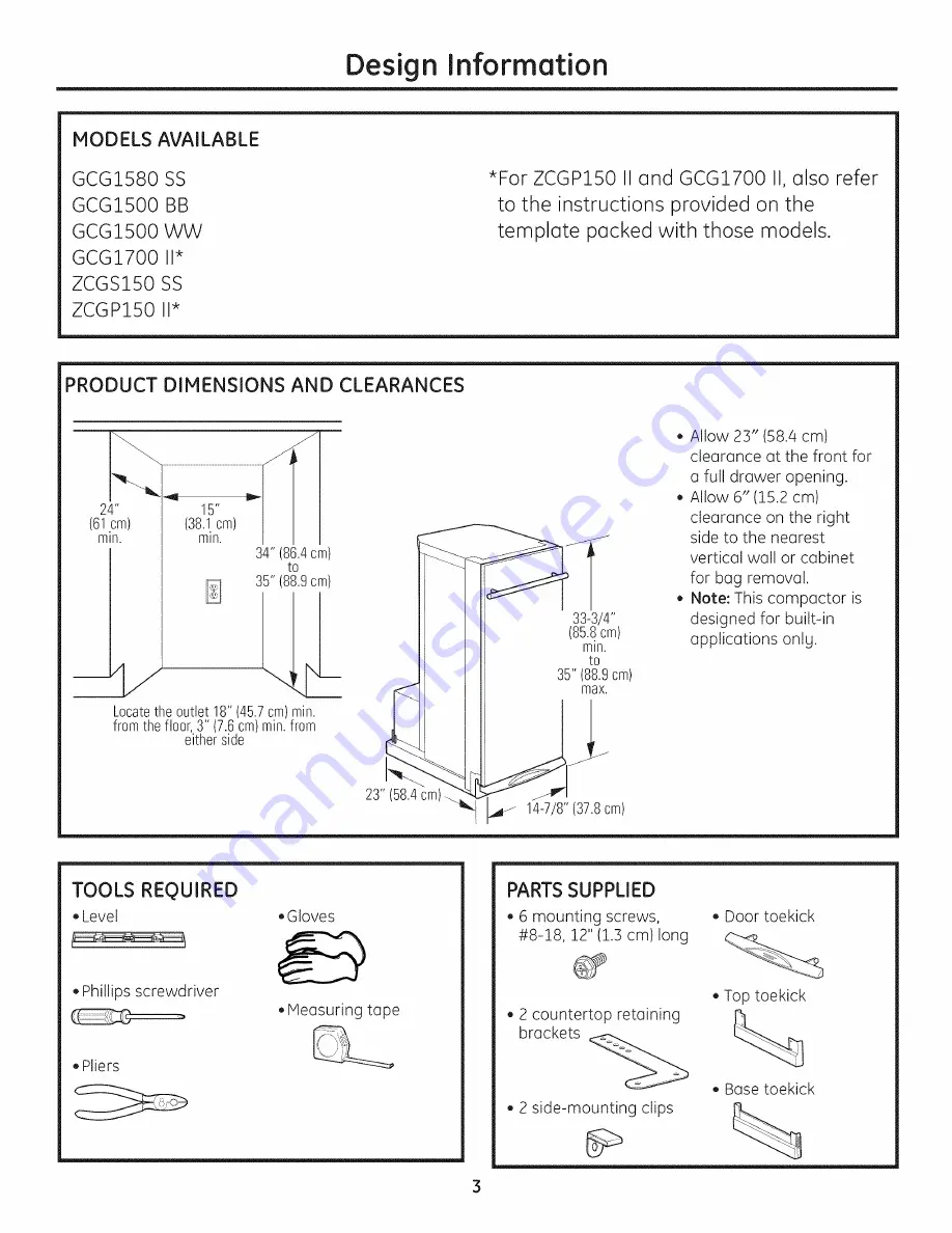 GE GCG1700II Installation Instructions Manual Download Page 3