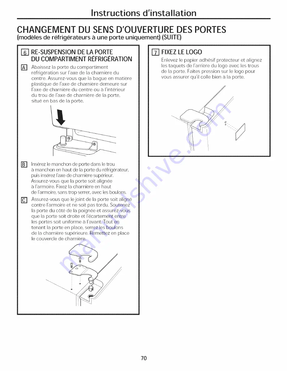 GE GDE20GMHBRES Owner'S Manual And Installation Instructions Download Page 70