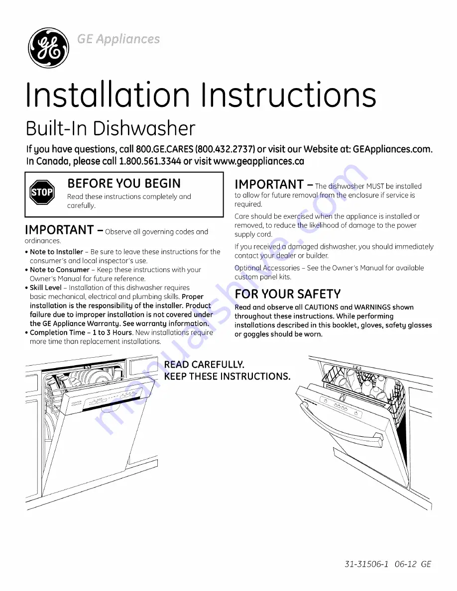 GE GDT550HGD0BB Installation Instructions Manual Download Page 1