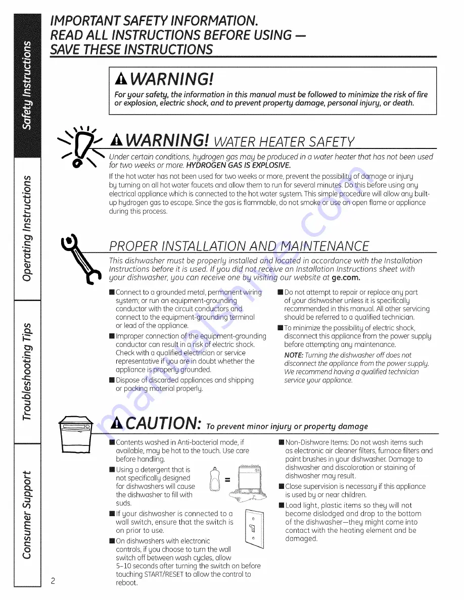 GE GDWT100R30WW Owner'S Manual Download Page 2