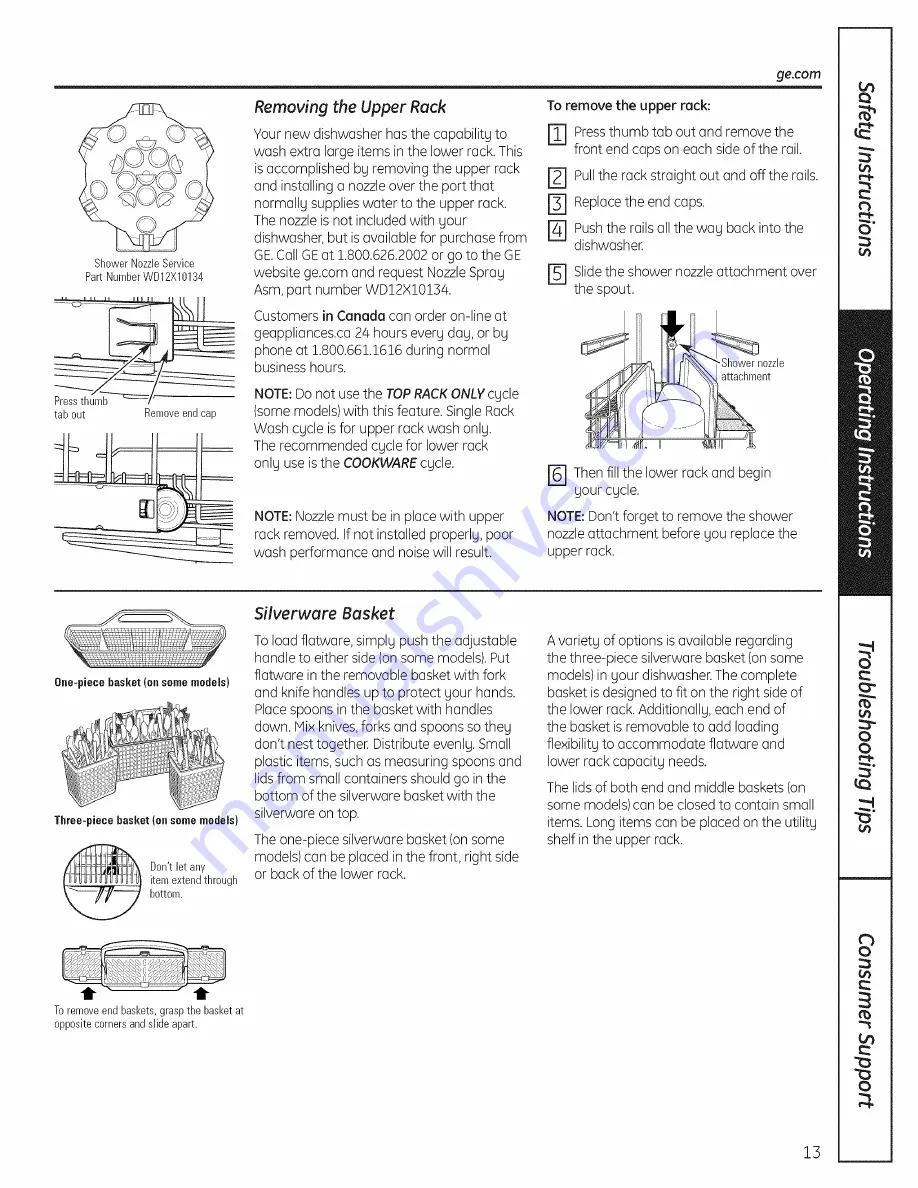 GE GDWT100R30WW Owner'S Manual Download Page 13