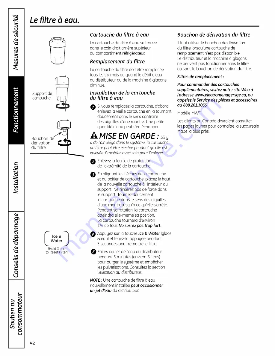 GE GFSF6KEXCBB and Owner'S Manual And Installation Instructions Download Page 42