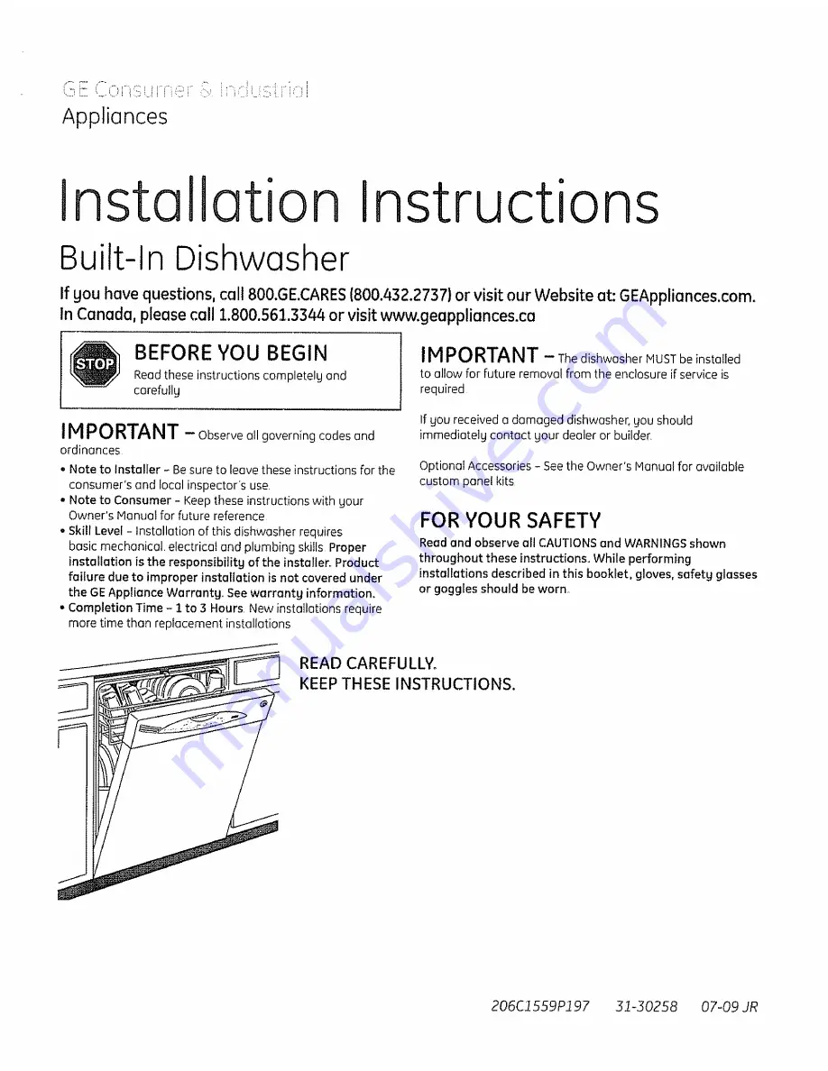 GE GLD4468R10SS Installation Instructions Manual Download Page 1