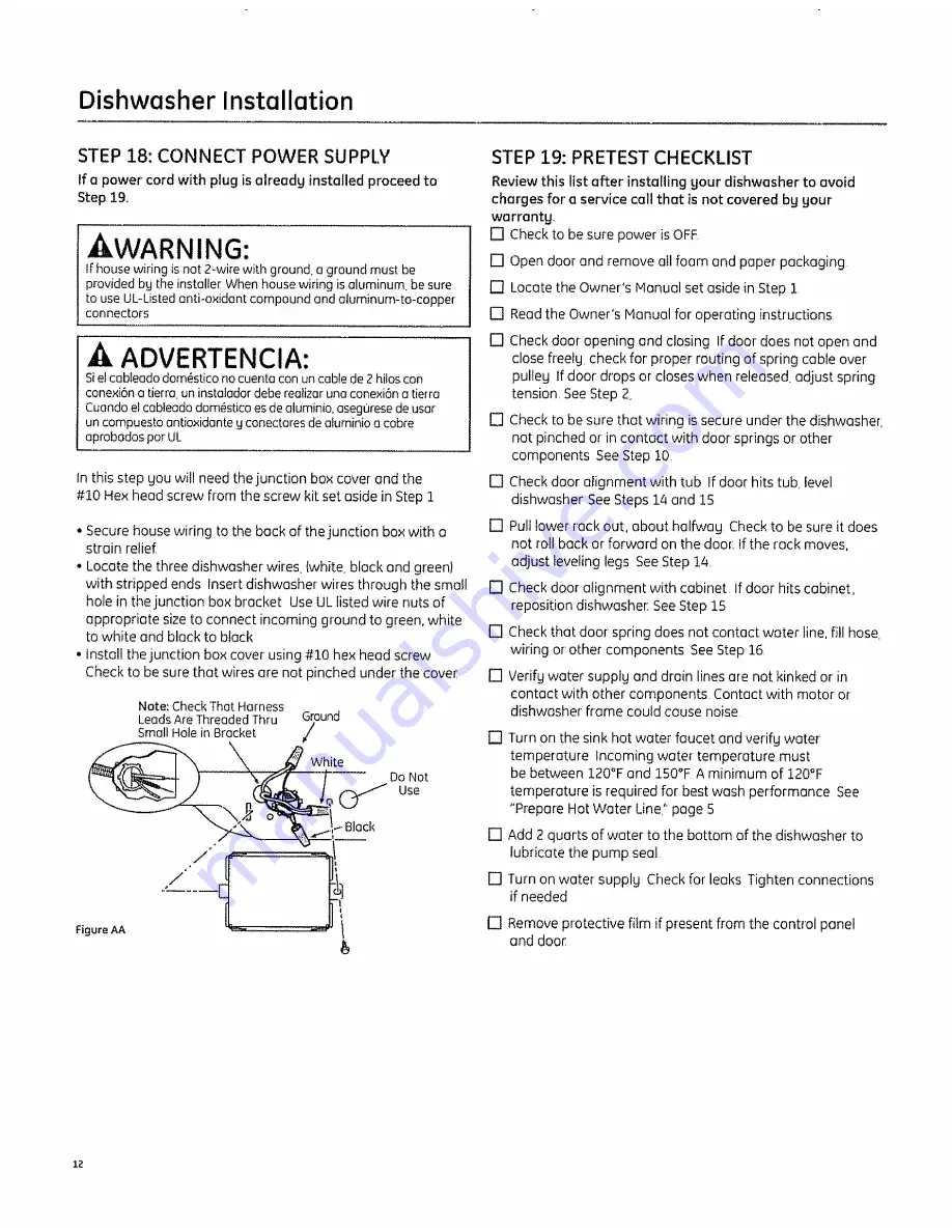 GE GLD4468R10SS Installation Instructions Manual Download Page 12