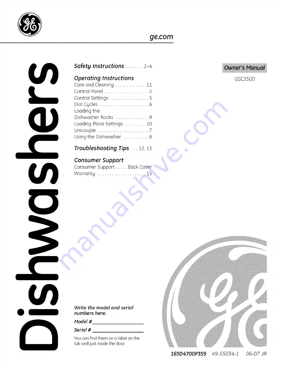 GE GSC3500NWW Owner'S Manual Download Page 1