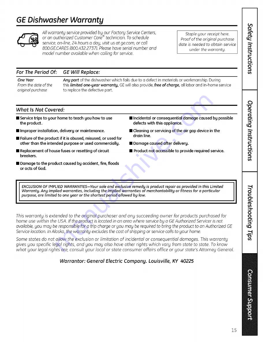 GE GSC3500NWW Owner'S Manual Download Page 15