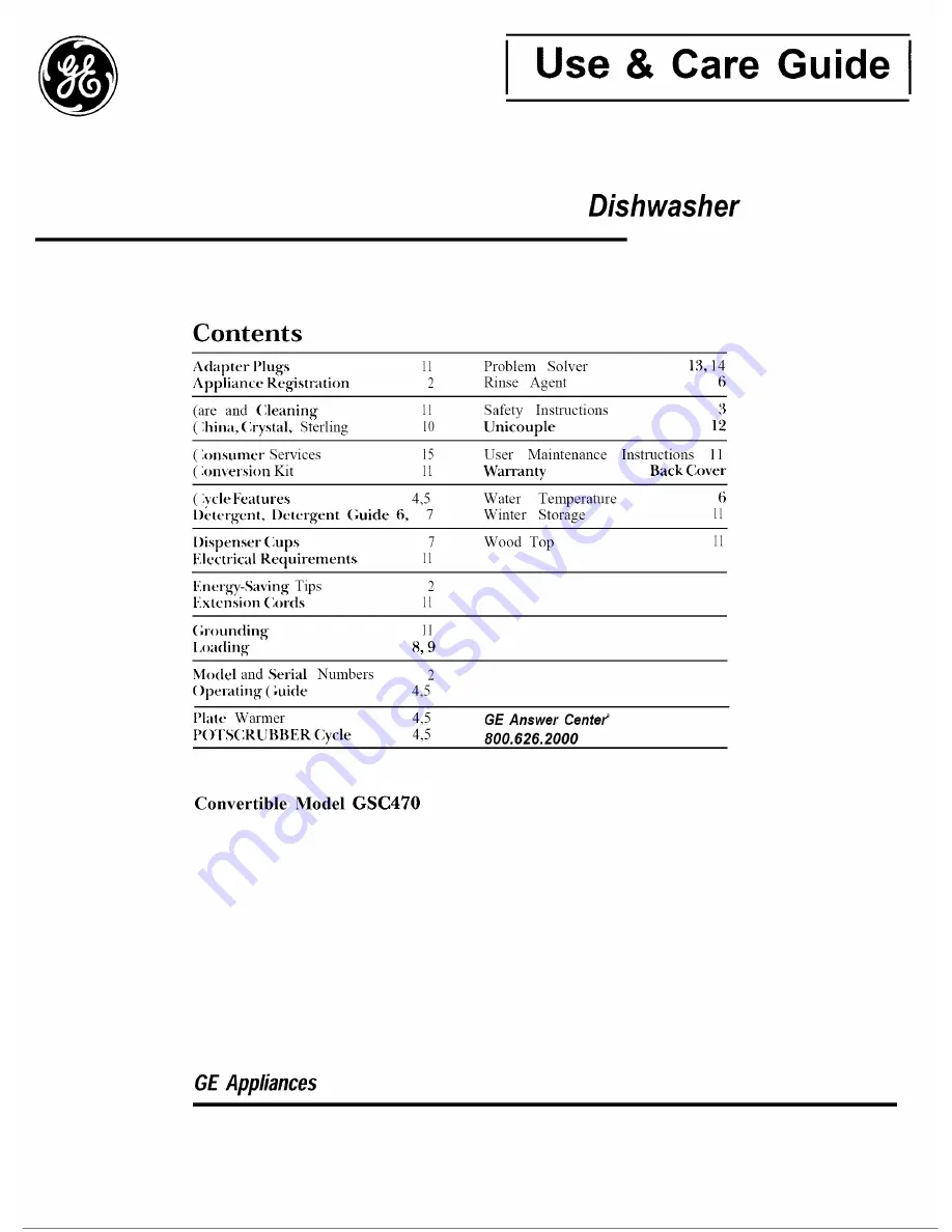 GE GSC470M-03 Use & Care Manual Download Page 1