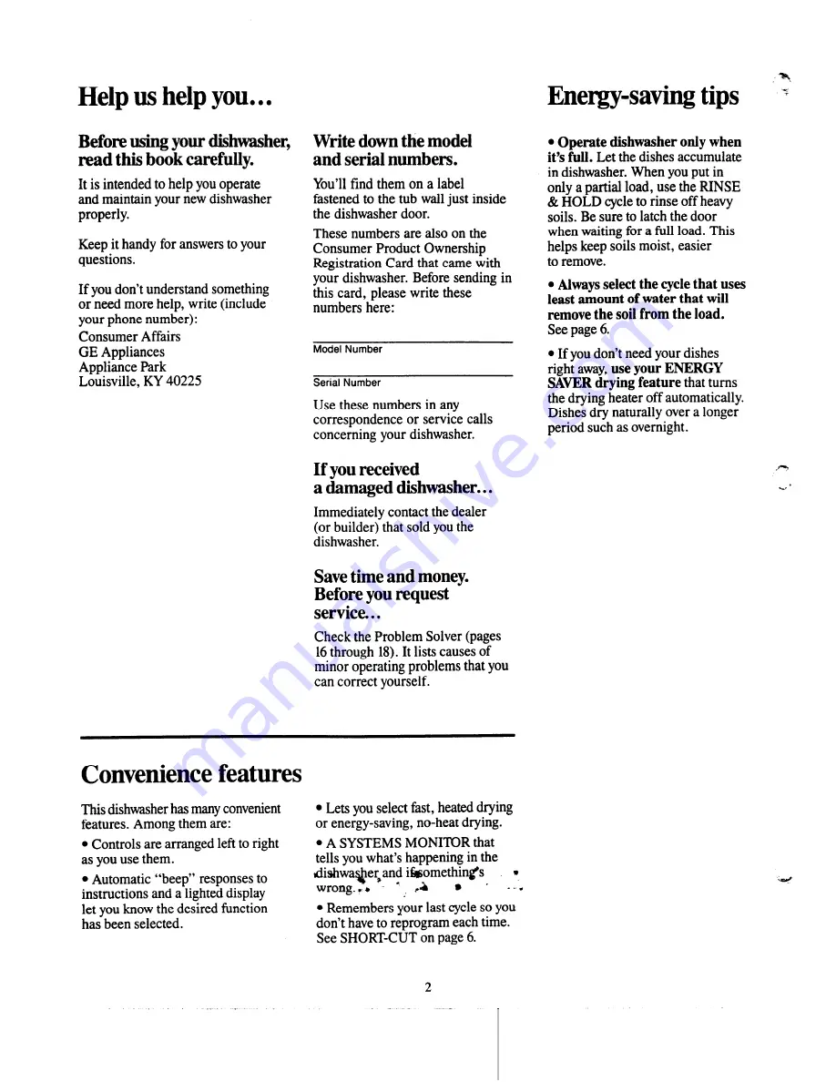 GE gsd2400 Use And Care Manual Download Page 2