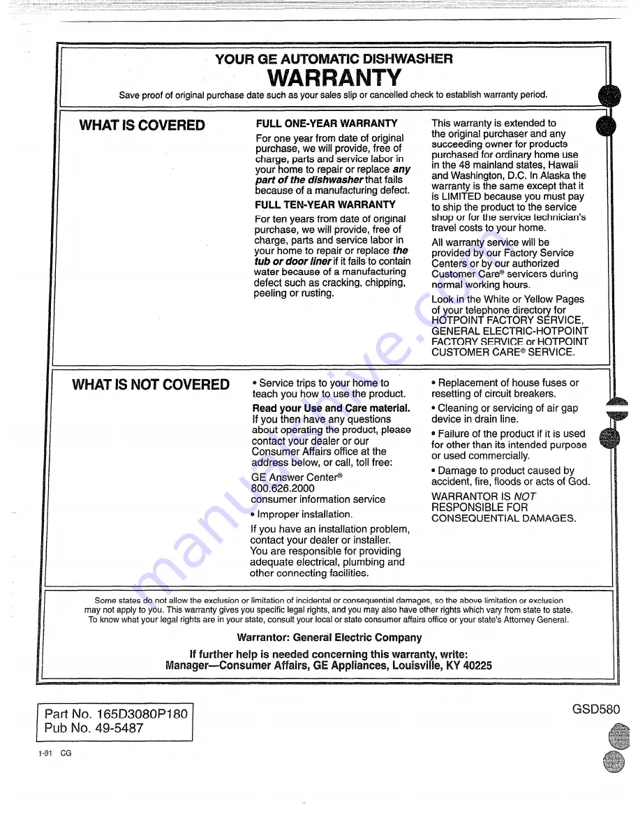 GE GSD580P Use & Care Manual Download Page 16