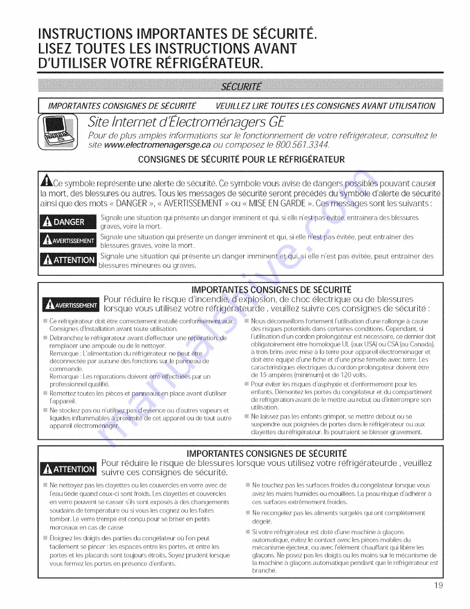 GE GSE25ESHBSS Owner'S Manual And Installation Instructions Download Page 19