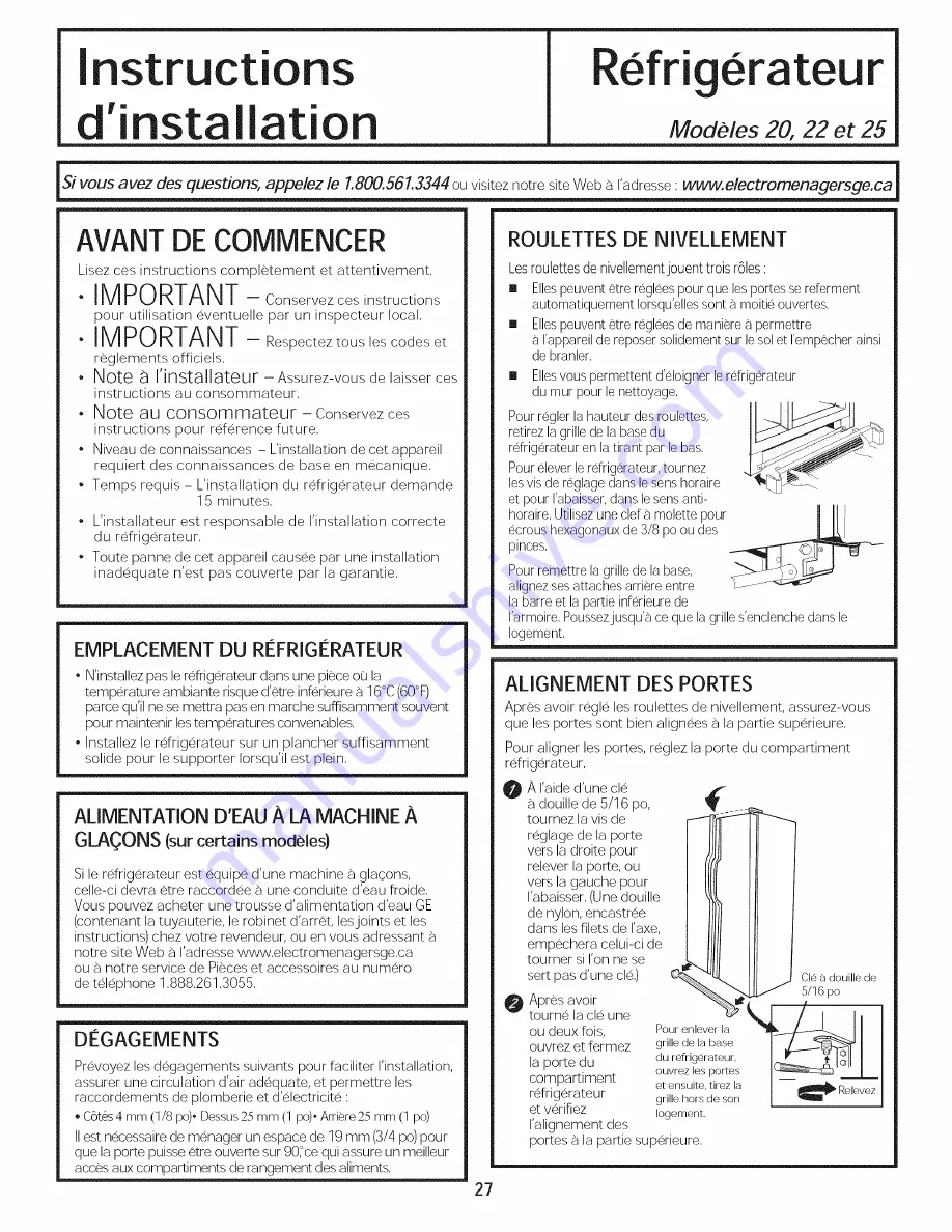 GE GSE25ESHBSS Owner'S Manual And Installation Instructions Download Page 27