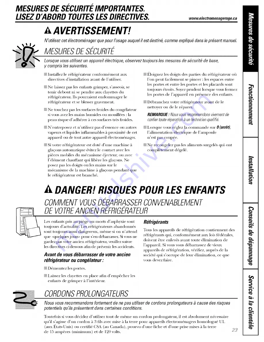 GE GSH22JFTDWW Owner'S Manual Download Page 23