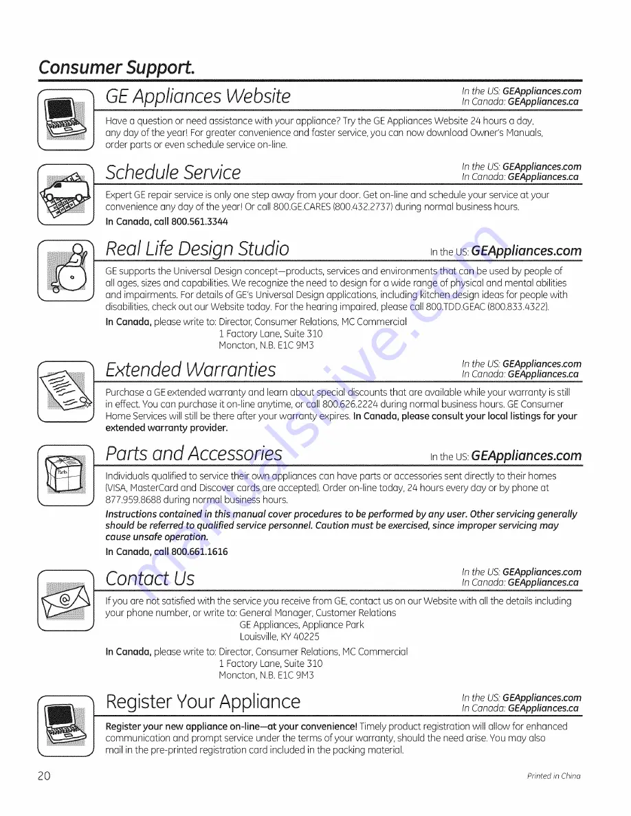 GE GSM1800F02BB Owner'S Manual Download Page 20