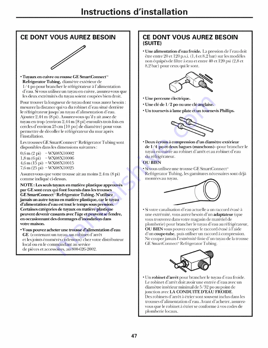 GE GSS25WGMCWW and Owner'S Manual And Installation Instructions Download Page 47