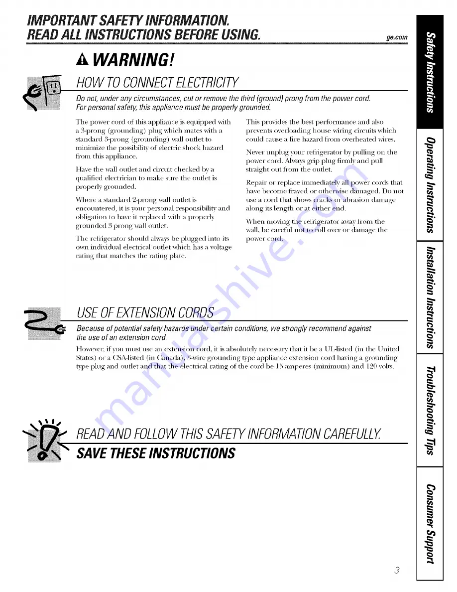 GE GTH16BBXYRCC and Owner'S Manual And Installation Instructions Download Page 3