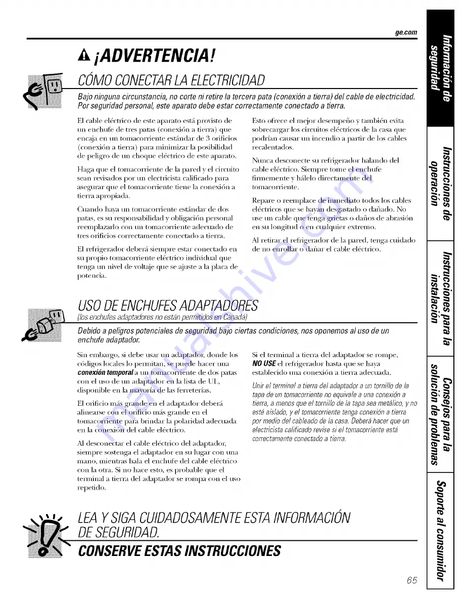 GE GTS18TCSABB and Owner'S Manual And Installation Instructions Download Page 65