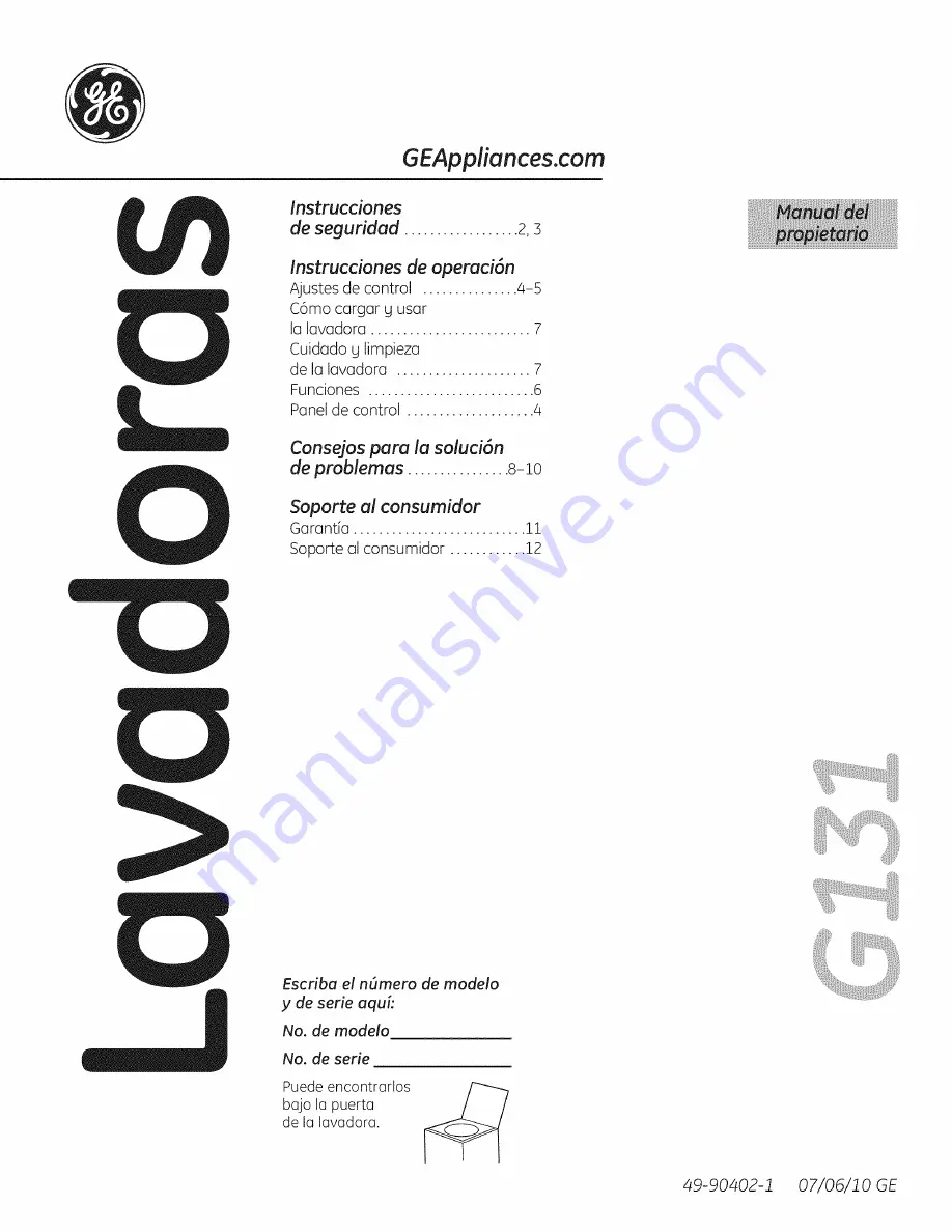 GE GTWN4950L0WS Owner'S Manual Download Page 13