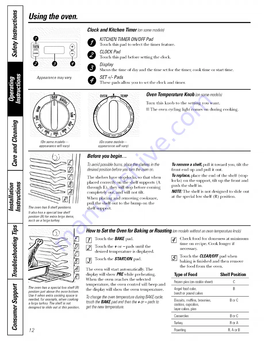 GE JBS03 Owner'S Manual And Installation Instructions Download Page 12