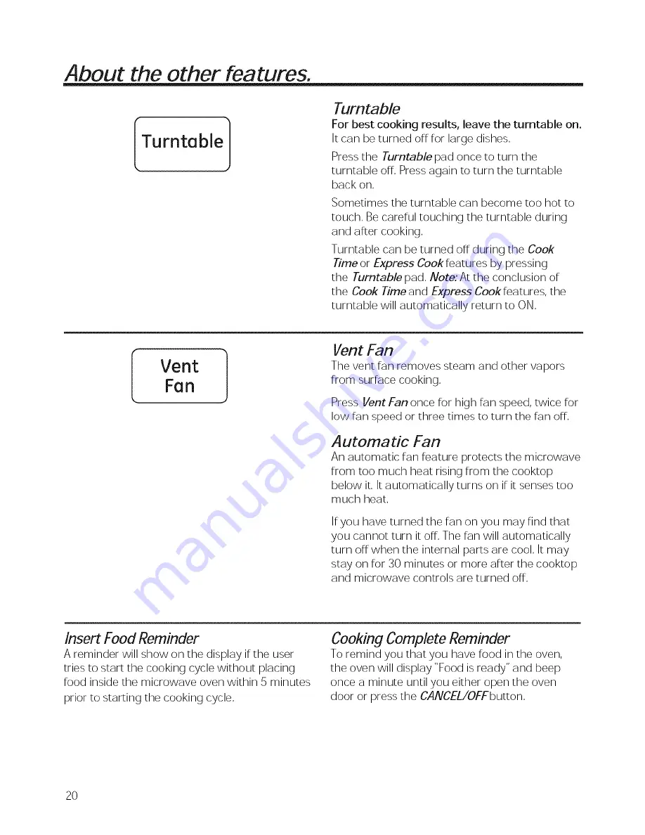 GE JNM3161DF1WW Owner'S Manual Download Page 20