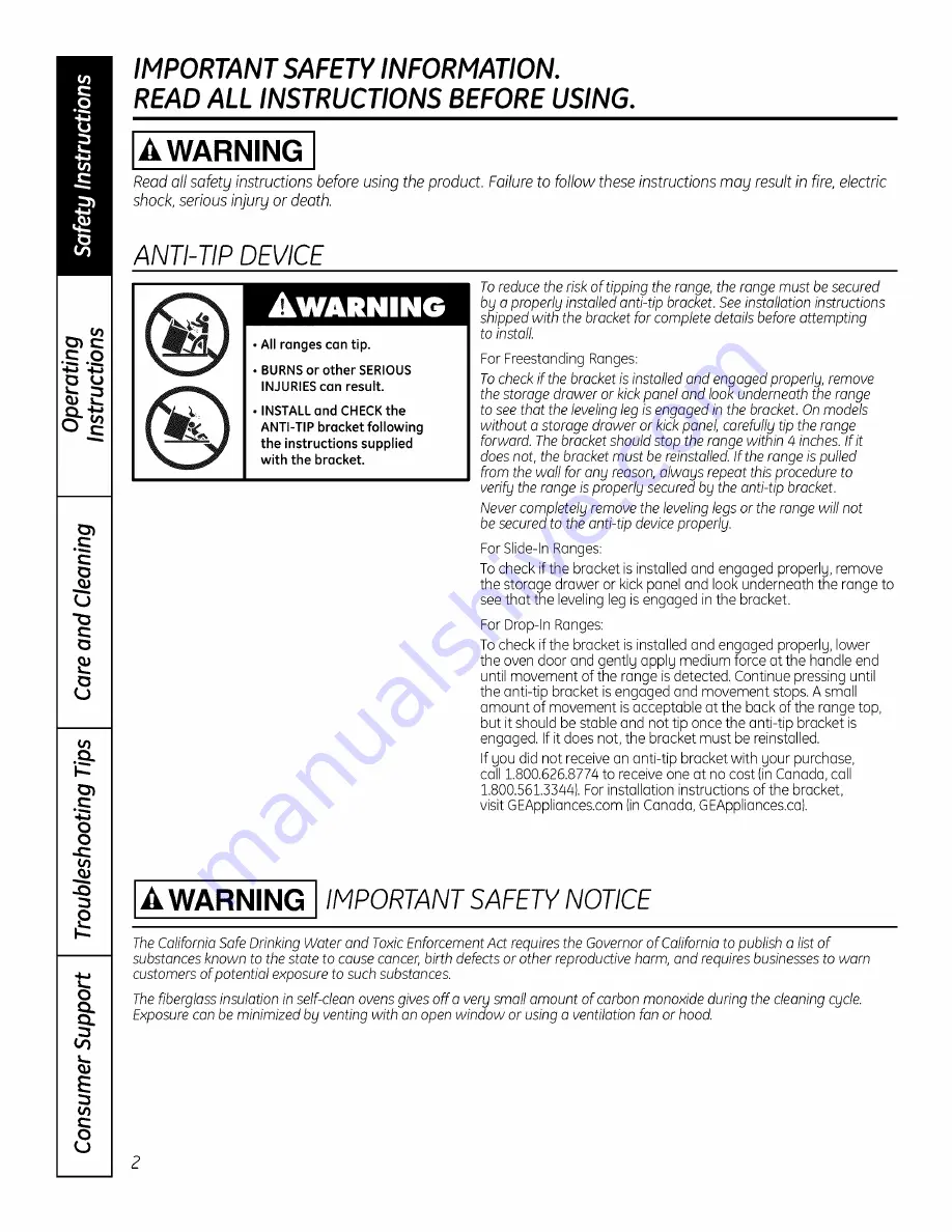 GE JSP46DP1BB Owner'S Manual Download Page 2