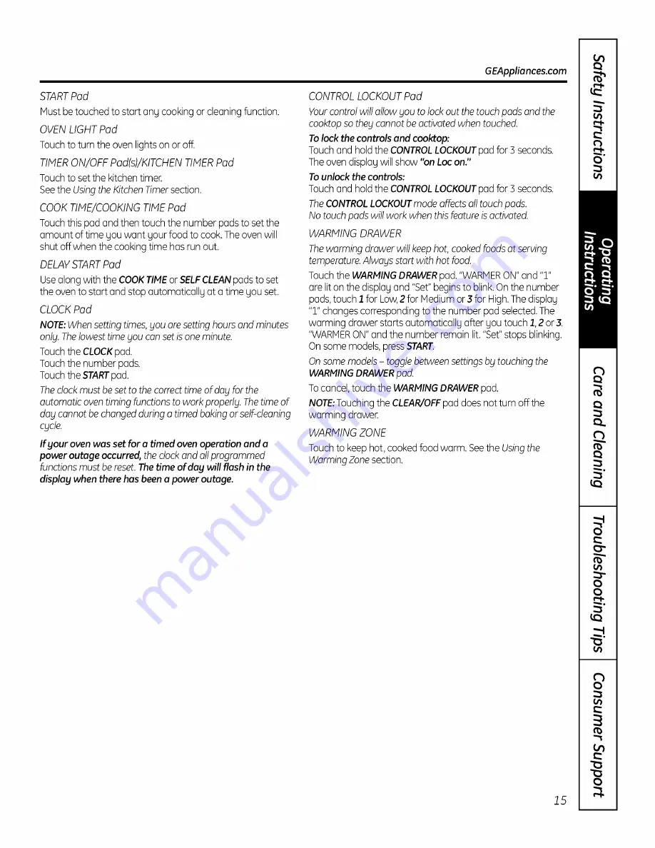 GE JSP46DP1BB Owner'S Manual Download Page 15