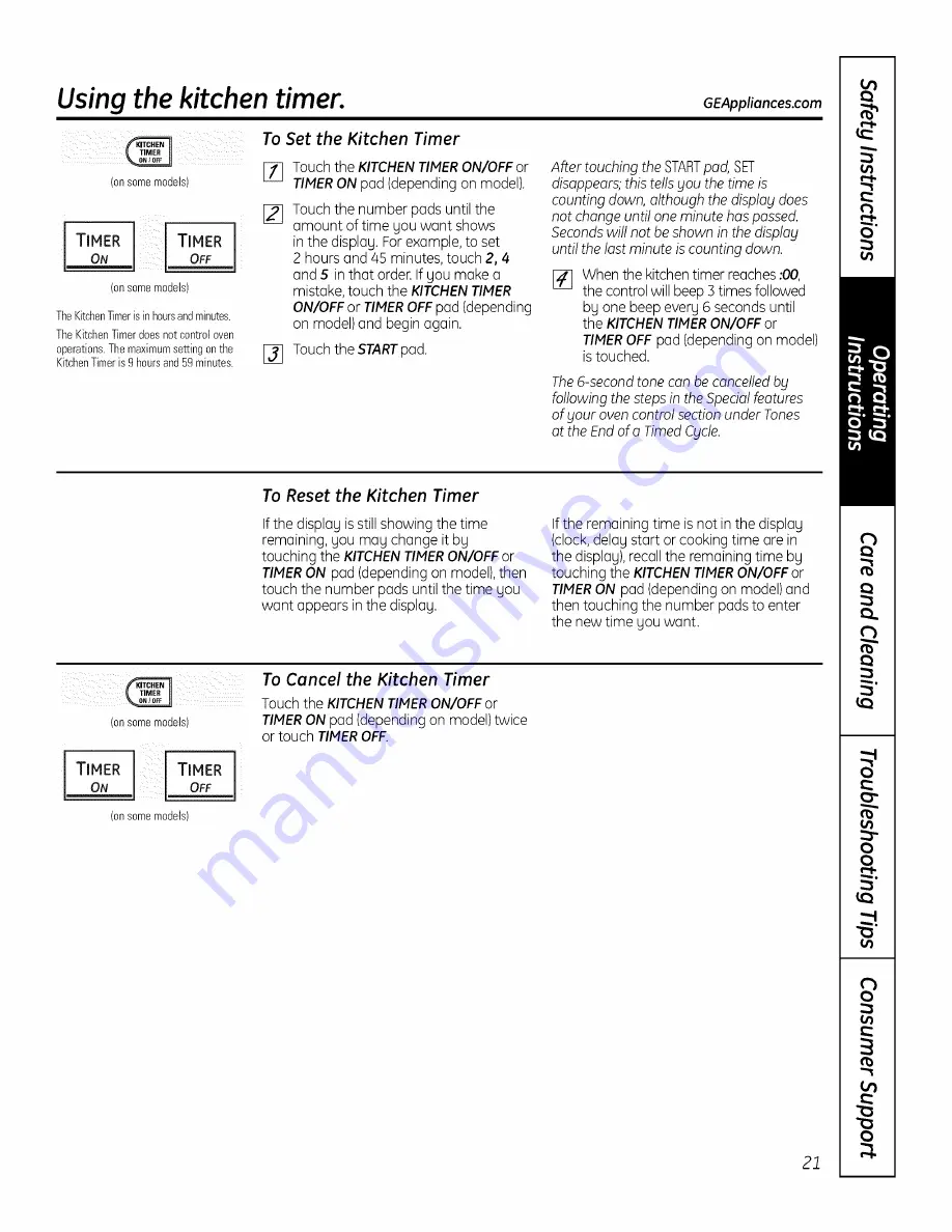 GE JSP46DP1BB Owner'S Manual Download Page 21