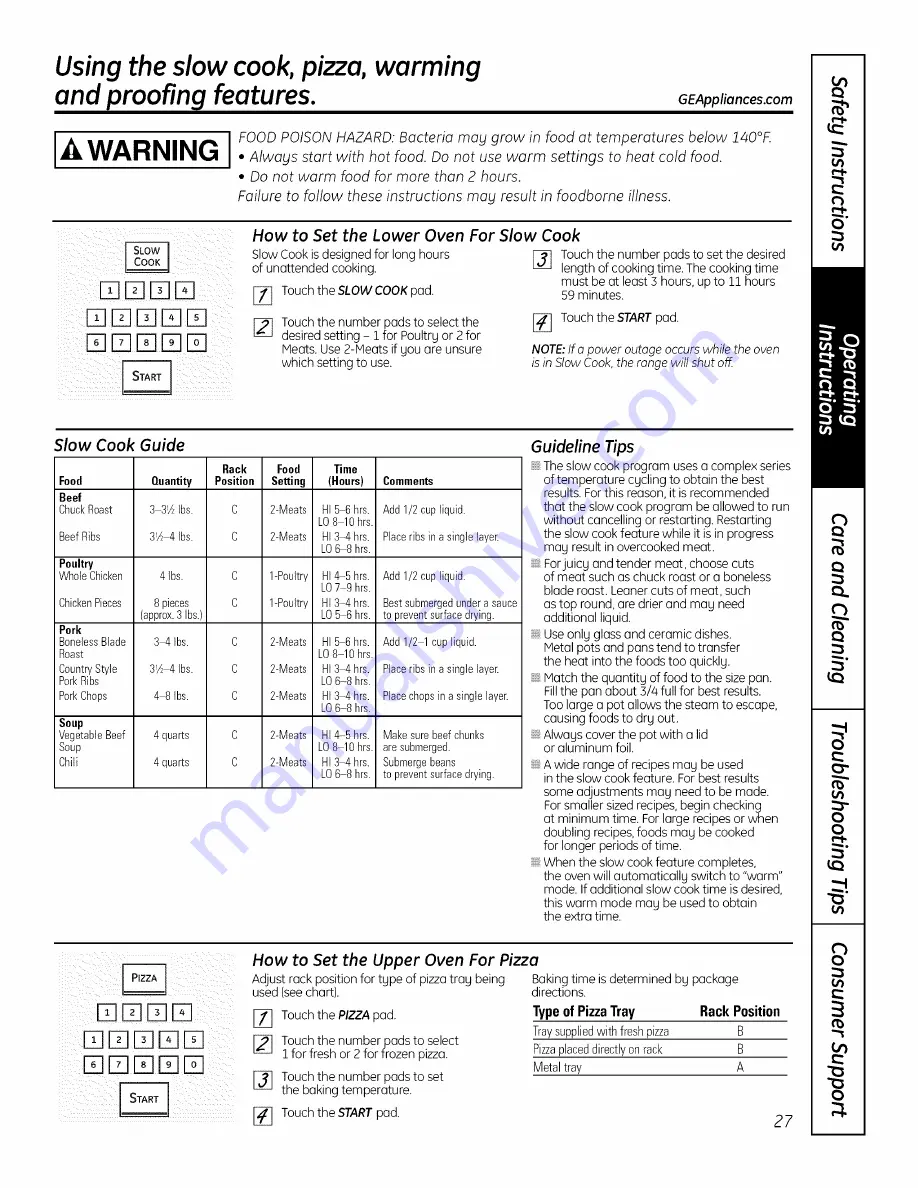 GE JSP46DP1BB Owner'S Manual Download Page 27