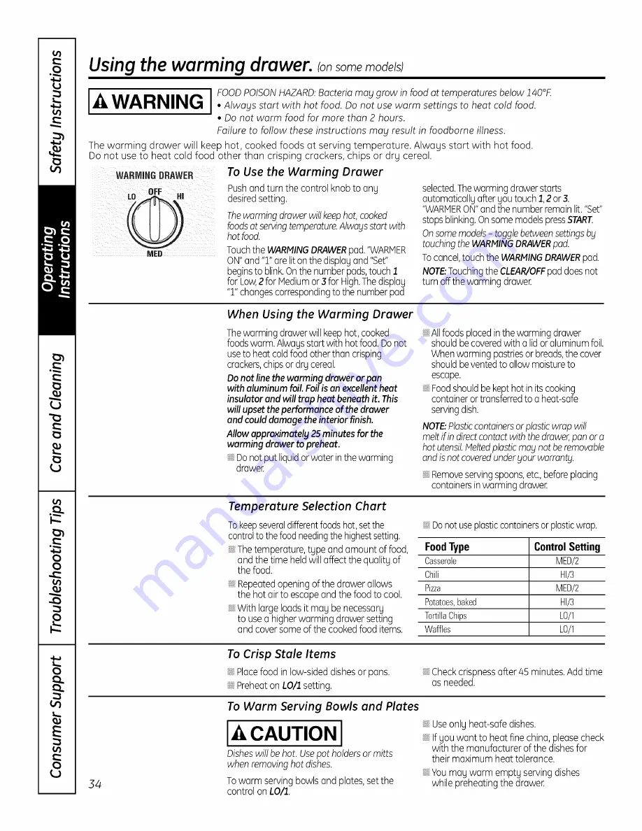 GE JSP46DP1BB Owner'S Manual Download Page 34