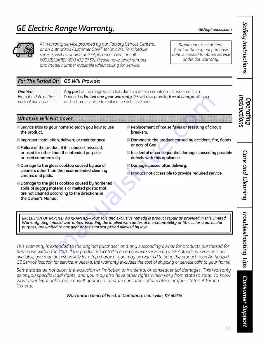 GE JSP46DP1BB Owner'S Manual Download Page 51