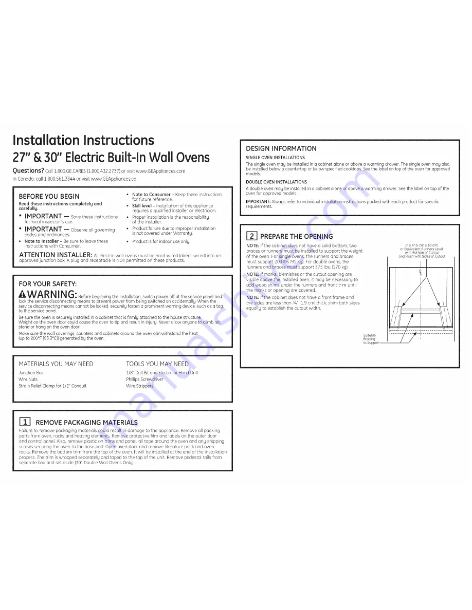 GE JT3000SF1SS Installation Instructions Manual Download Page 1