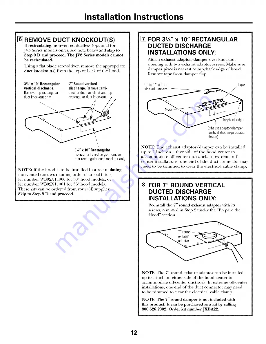 GE JV566 Owner'S Manual And Installation Instructions Download Page 12