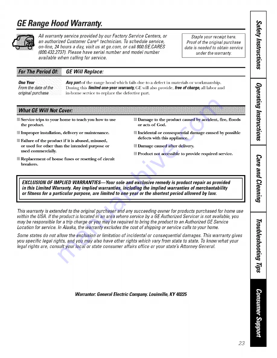 GE JV935 Owner'S Manual And Installation Instructions Download Page 23