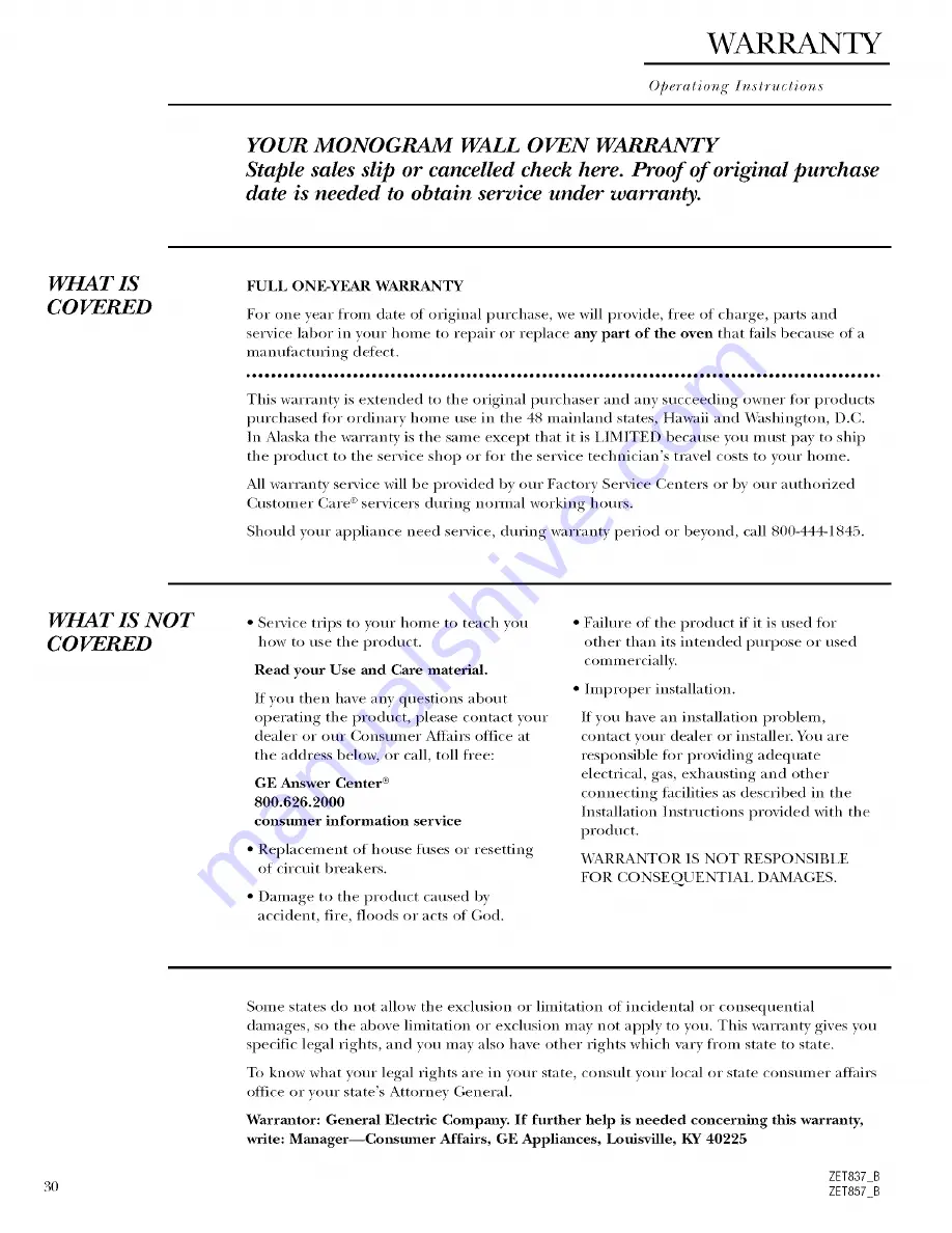 GE Monogram Refrigerator Use And Care Manual Download Page 30