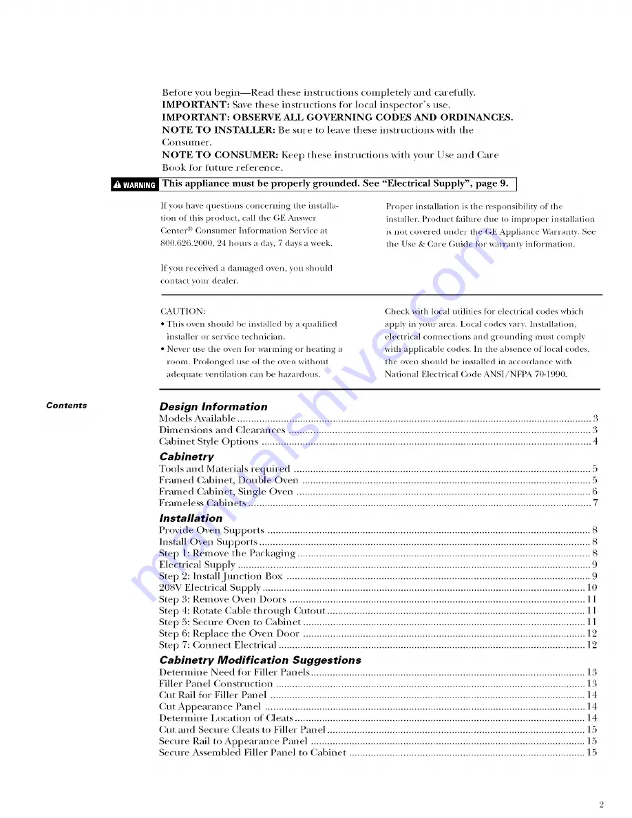 GE Monogram ZET857SYSS Installation Instructions Manual Download Page 2