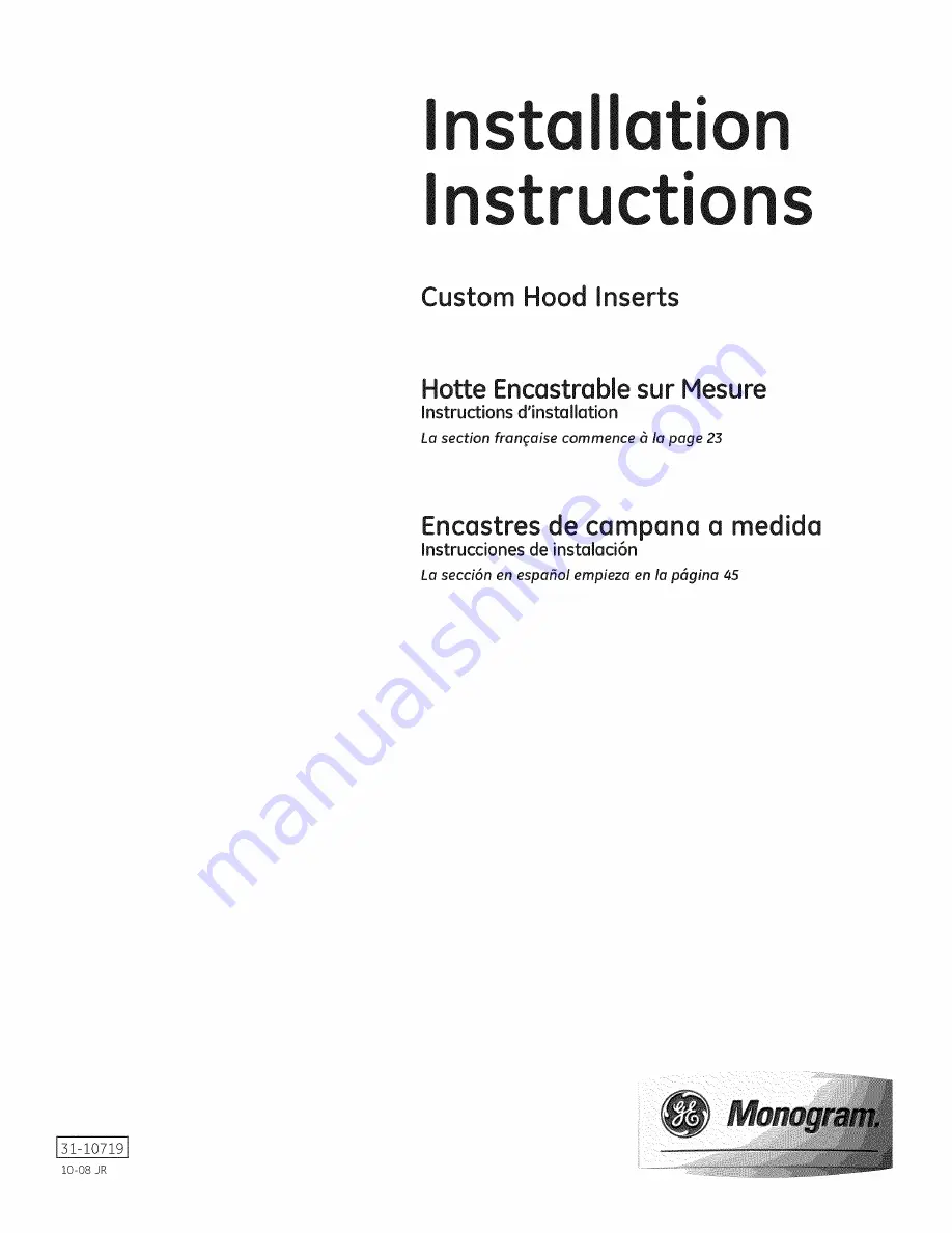 GE Monogram ZVC36L2SS Installation Instructions Manual Download Page 1