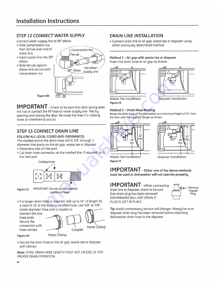 GE PDW1800N01WW Installation Instructions Manual Download Page 10