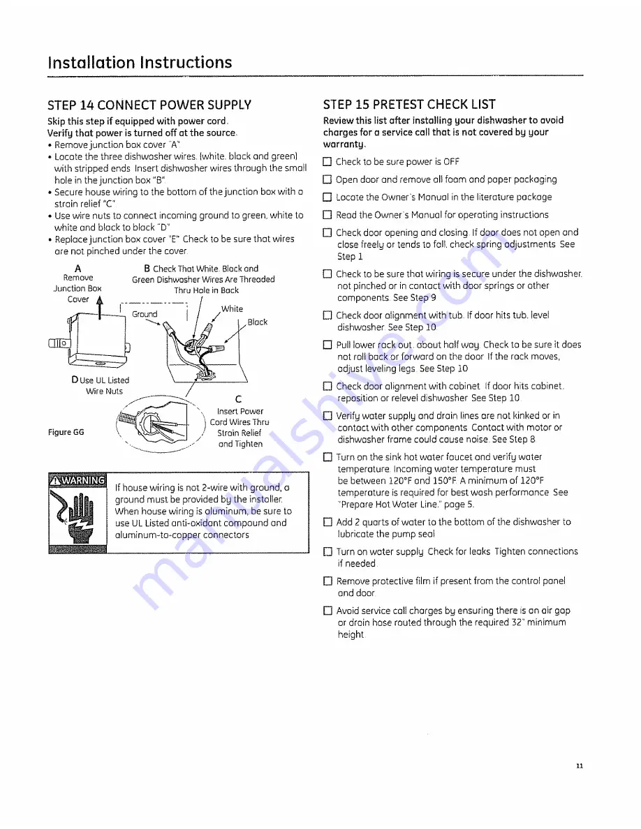 GE PDW1800N01WW Installation Instructions Manual Download Page 11