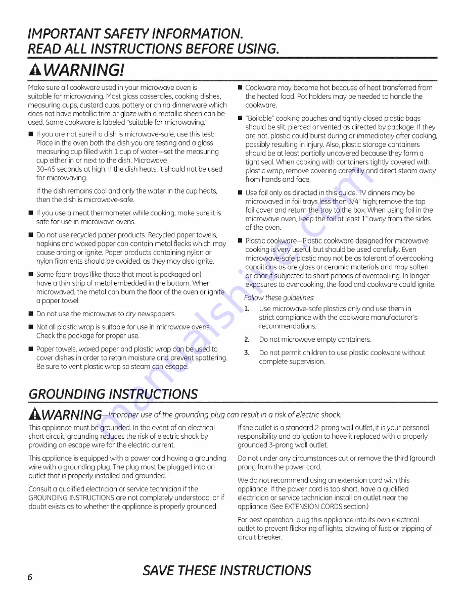 GE PEB7226EH1ES Owner'S Manual Download Page 6