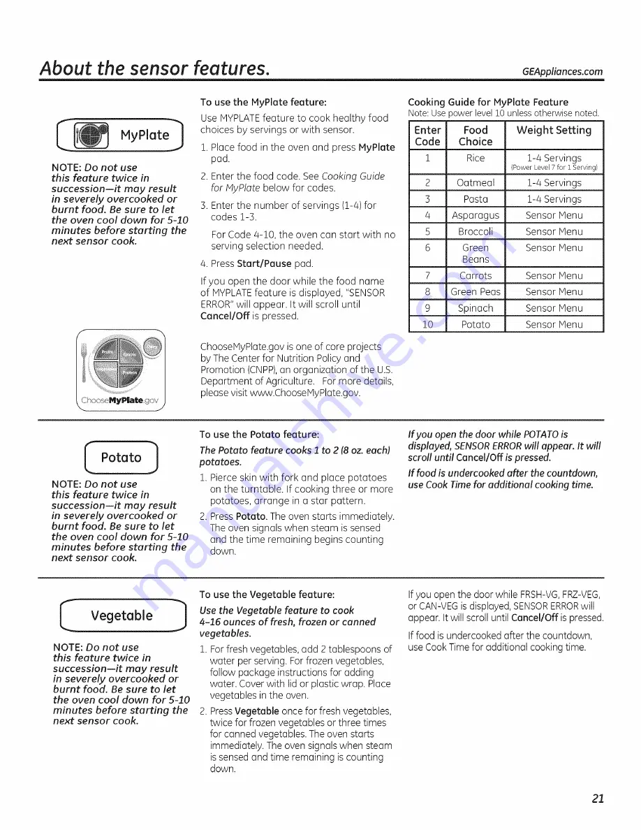 GE PEB7226EH1ES Owner'S Manual Download Page 21