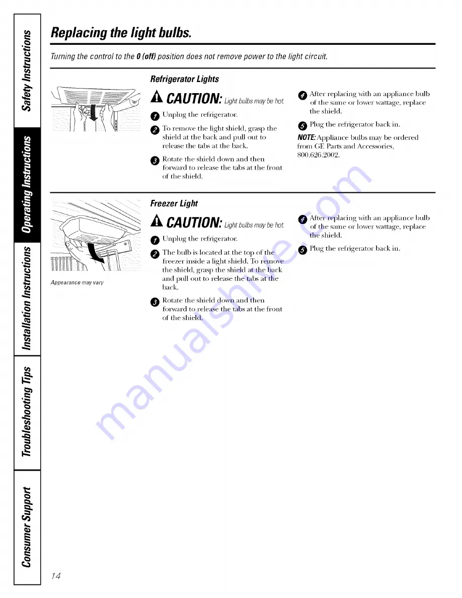 GE PFIC1NFWCWV and Owner'S Manual And Installation Instructions Download Page 14