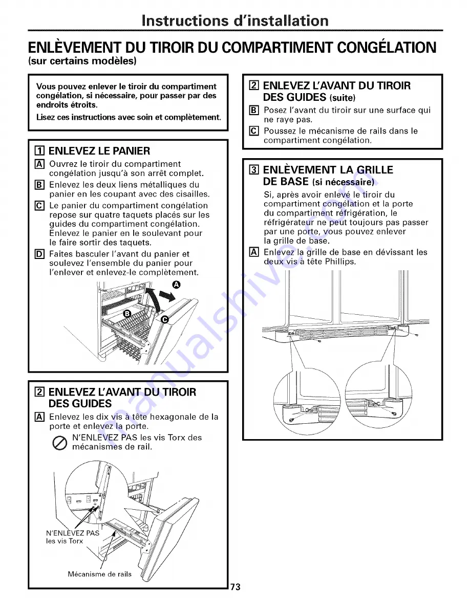 GE PFIC1NFWCWV and Owner'S Manual And Installation Instructions Download Page 73