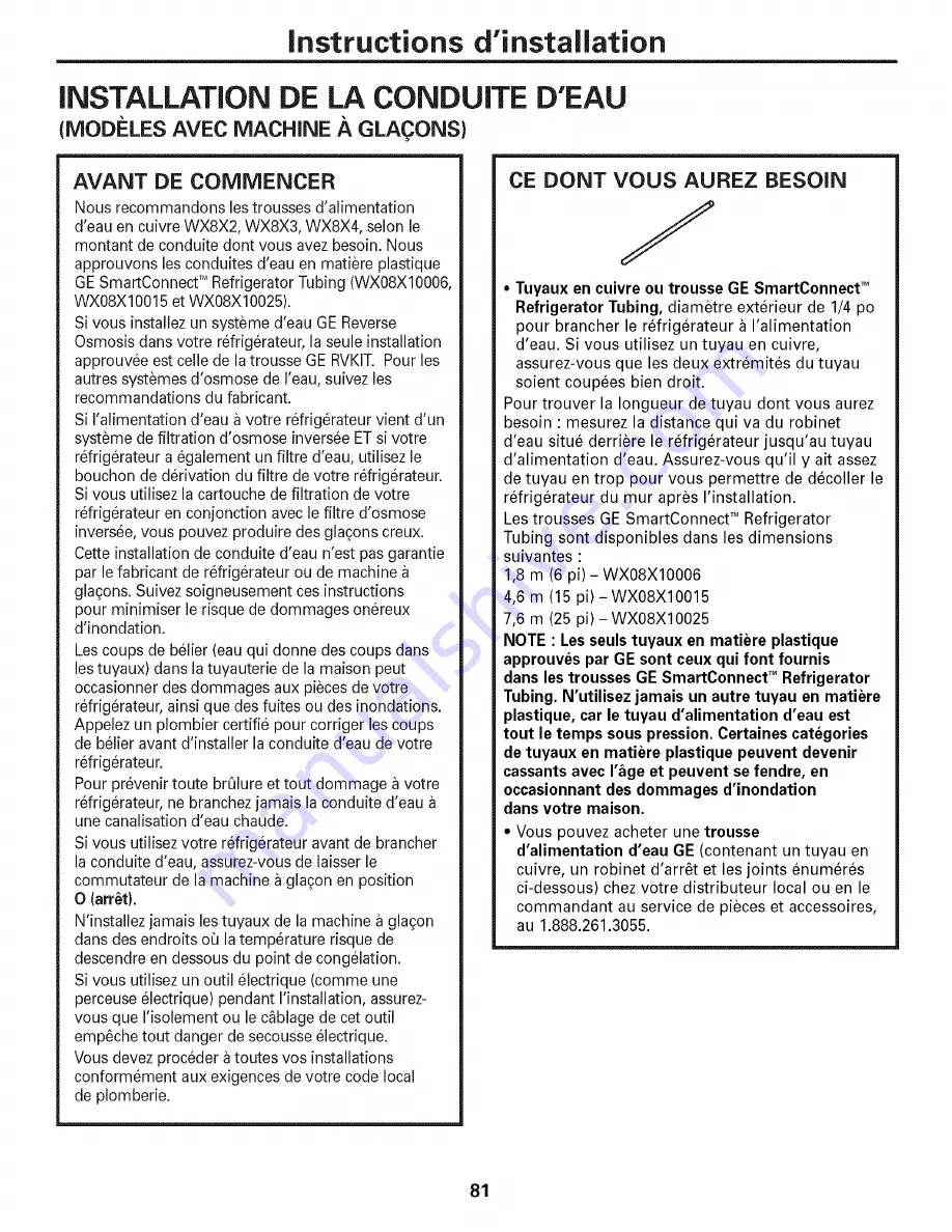 GE PFIC1NFWCWV and Owner'S Manual And Installation Instructions Download Page 81