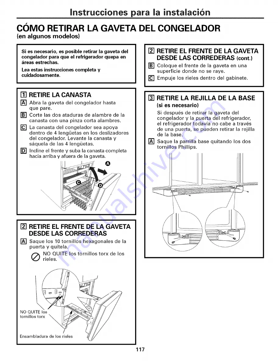 GE PFIC1NFWCWV and Owner'S Manual And Installation Instructions Download Page 117