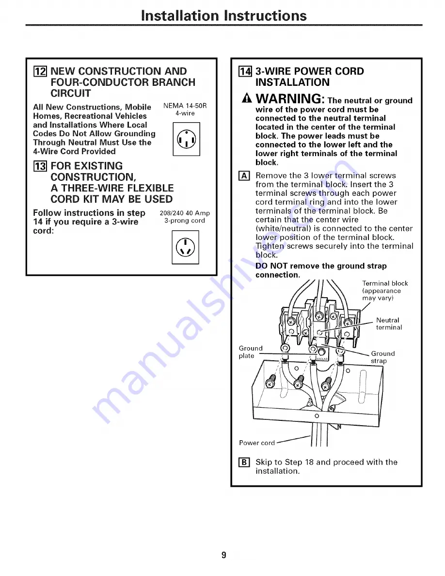 GE Profile J2S968 SERIES Installation Instructions Manual Download Page 9