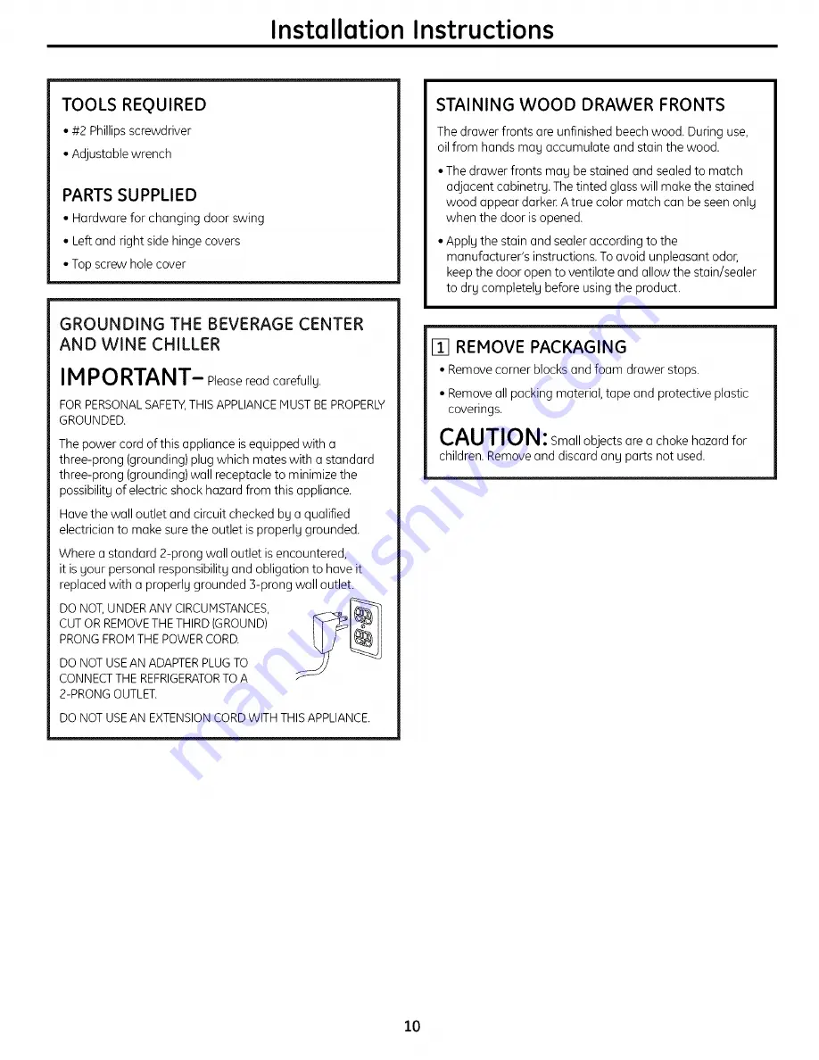 GE Profile PCR06WATSS Owner'S Manual And Installation Instructions Download Page 10