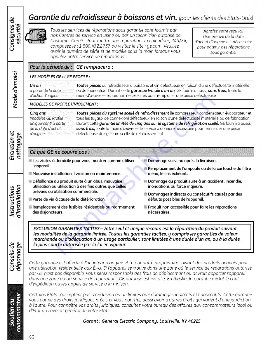 GE Profile PCR06WATSS Owner'S Manual And Installation Instructions Download Page 40